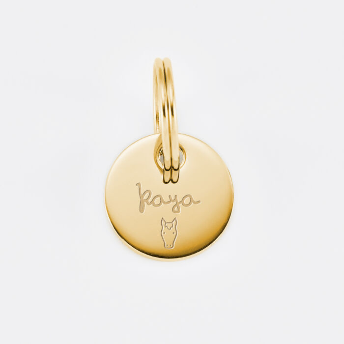 Médaille cheval personnalisée acier inoxydable doré ronde XS