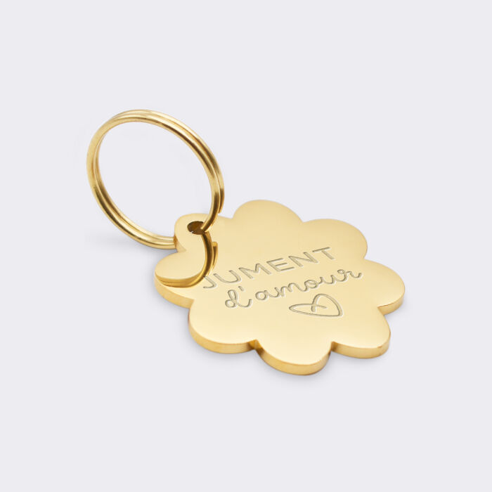 Médaille cheval personnalisée acier doré Fleur S